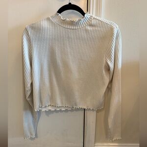 BP Cropped White Turtleneck Ribbed Texture Top with Ruffle Accent XL